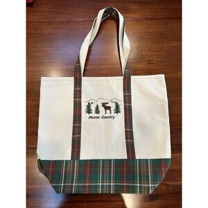 Canvas Bag/Tote in Natural and Plaid Embroidered 'Moose Country' - New w/o Tags